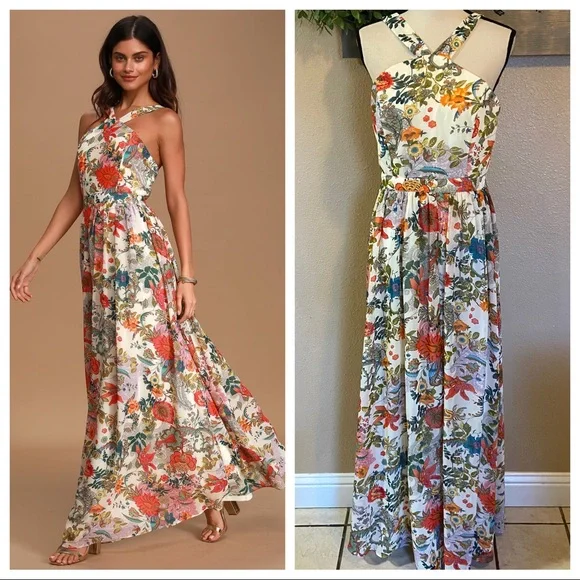 chinese dress ladies Country Fields Maxi Dress, Cream Floral  Everyday Chic Boutique